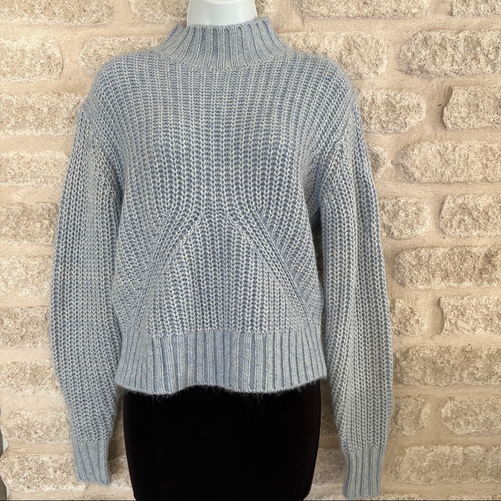Splendid sweater blue cable knit mock neck L baby blue